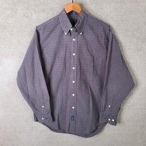 Vintage Gant Shirt Mens Medium Red Blue Micro Tartan Plaid Button Down Cotton